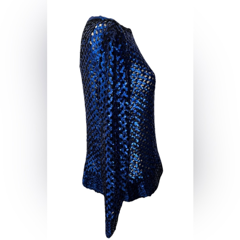 VTG 80s PARTIQUE New York Sequin Fishnet Party Sweater Royal Blue Womens 6 Small - Picture 2 of 9